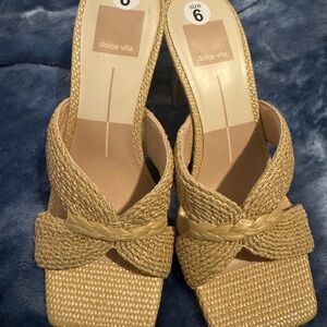 Dolce Vita Braided Straw Mules in Natural Tan